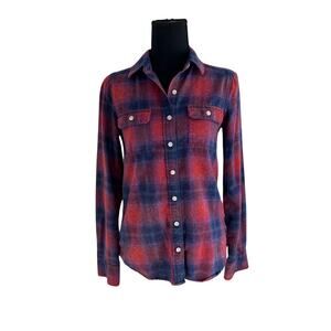 Blue and Red Plaid Mossimo Button Down Collared Long Sleeve Shirt - XS